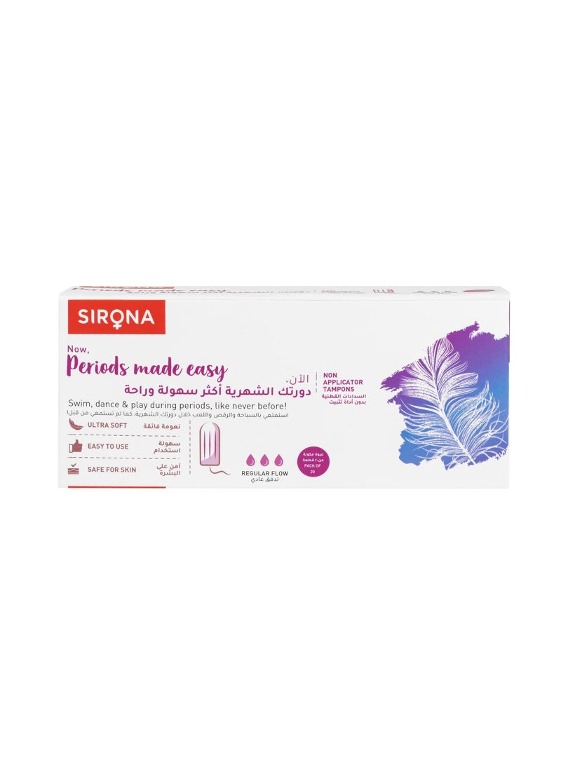 Sirona Tampons for Women, For Medium & Regular Flow, Biodegradable Tampons, FDA Approved 20 Pcs  - Image 1