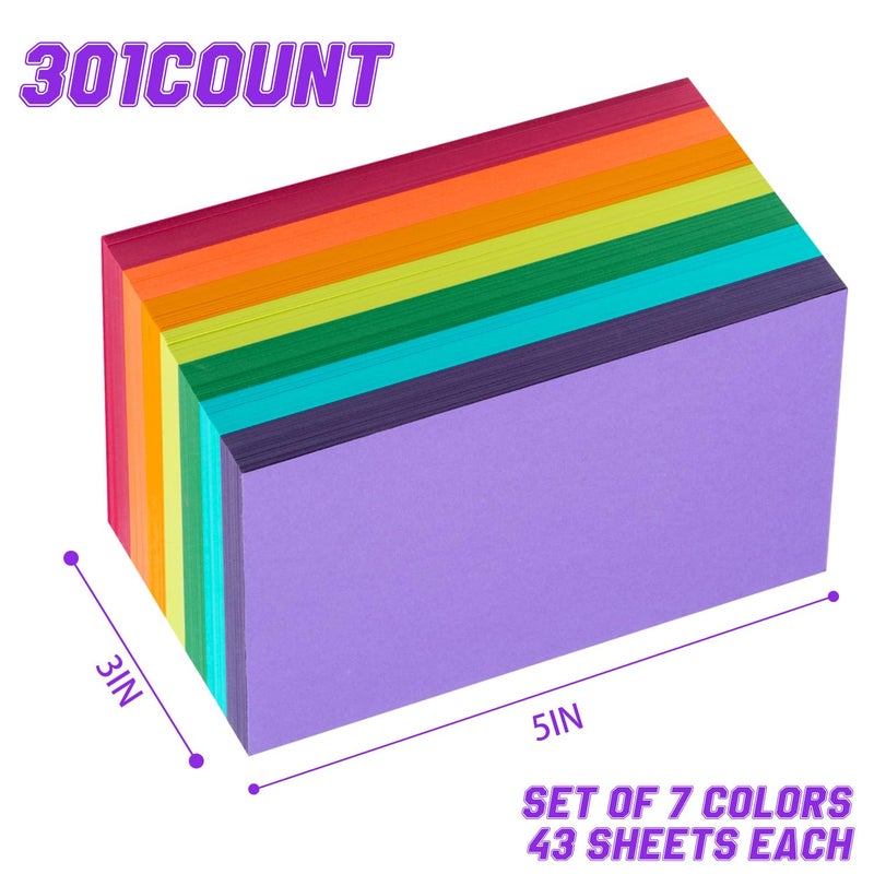 Magecubiku Index Cards 301-Count 3x5 Inch,178GSM Heavyweight Set of 7 Colors Paper Multicolor Study Cards (Rainbow) - Image 2