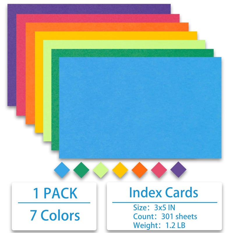 Magecubiku Index Cards 301-Count 3x5 Inch,178GSM Heavyweight Set of 7 Colors Paper Multicolor Study Cards (Rainbow) - Image 3