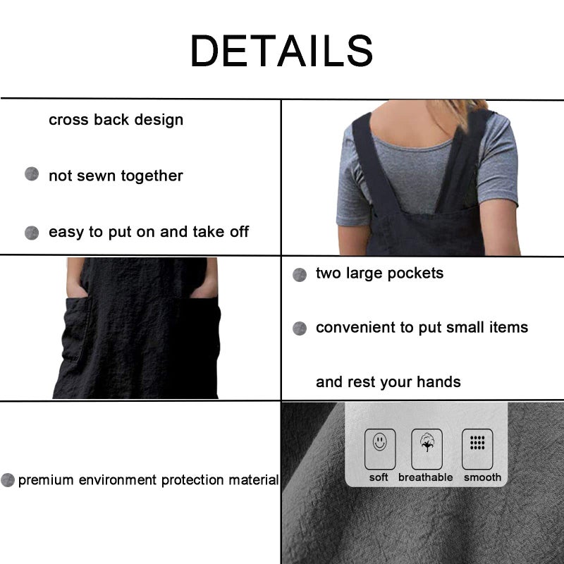 ZQFFB Pinafore Cross Back Apron for Women with Pockets Japanese Smock for Work Gardening Cooking Painting Baking - Image 5