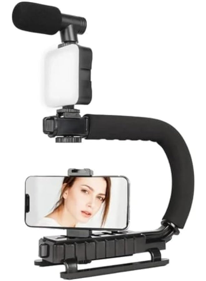 طقم تسجيل فيديو محمول – إضاءة LED وميكروفون بندقية وحامل موبايل وحامل ثلاثي قابل للتمديد – مجموعة متكاملة لصناعة الفيديوهات للموبايل والكاميرا - Image 2