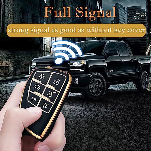 Cacacar Key Fob Cover for Chevy GMC with Keychain, Tahoe Suburban Equinox Traverse Yukon Denali Terrain Buick Envision Premium Soft TPU Case (6 Buttons Black) - Image 3