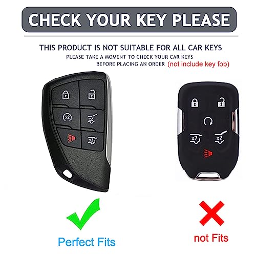 Cacacar Key Fob Cover for Chevy GMC with Keychain, Tahoe Suburban Equinox Traverse Yukon Denali Terrain Buick Envision Premium Soft TPU Case (6 Buttons Black) - Image 2