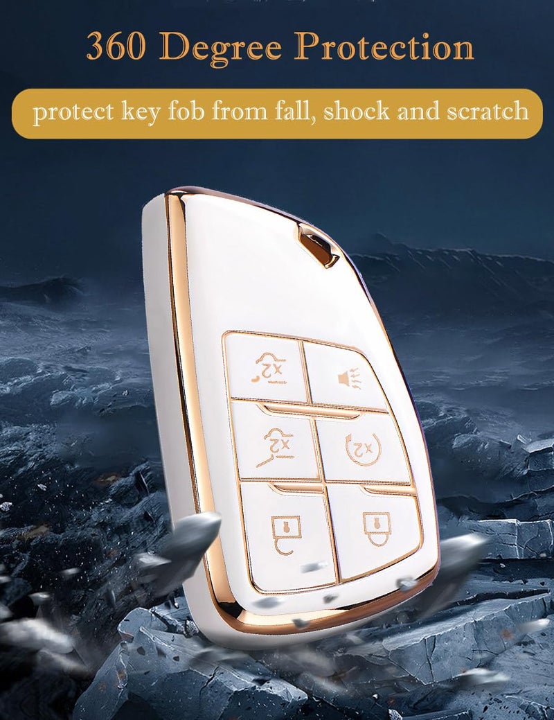 Cacacar Key Fob Cover for Chevy GMC with Keychain, Tahoe Suburban Equinox Traverse Yukon Denali Terrain Buick Envision Premium Soft TPU Case (6 Buttons Black) - Image 5