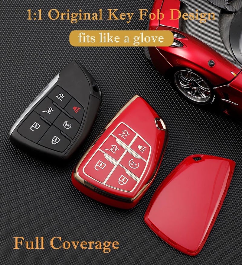 Cacacar Key Fob Cover for Chevy GMC with Keychain, Tahoe Suburban Equinox Traverse Yukon Denali Terrain Buick Envision Premium Soft TPU Case (6 Buttons Black) - Image 4
