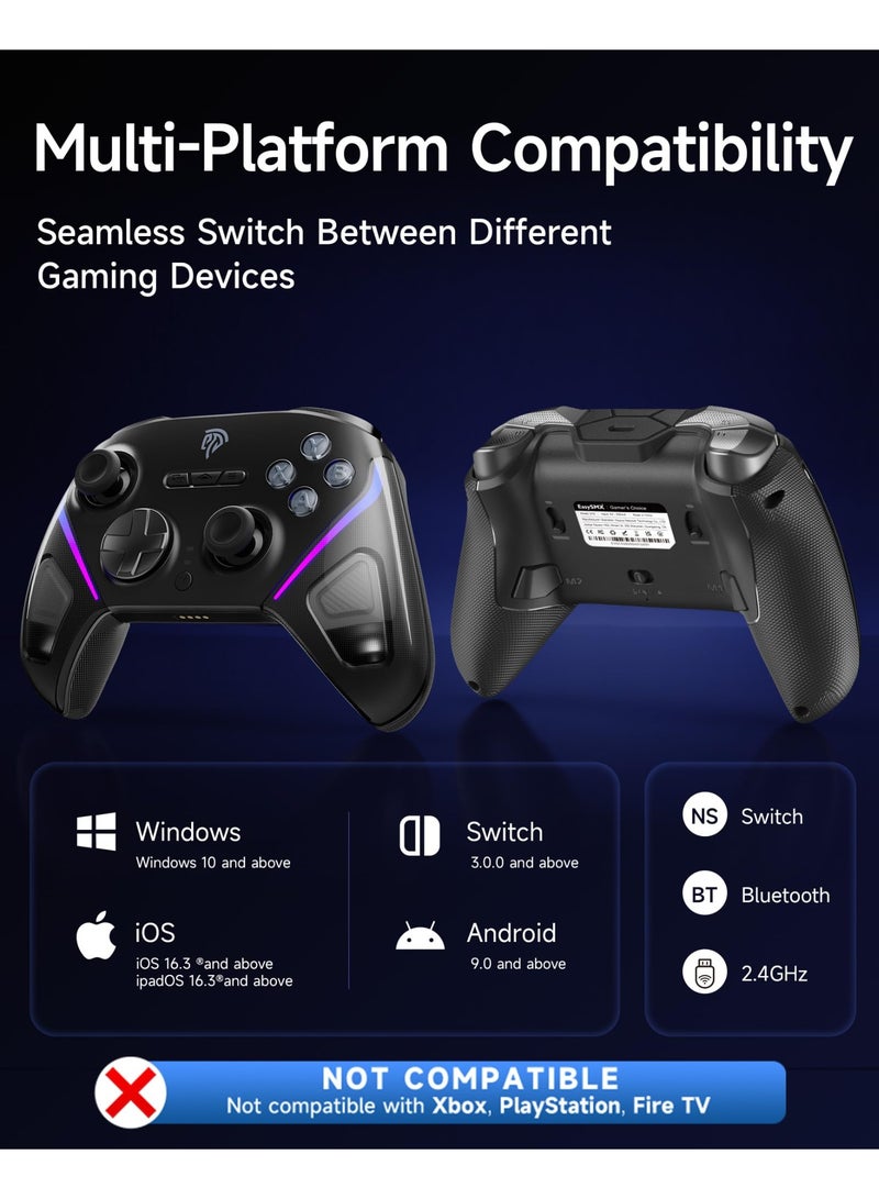 إيزي إس إم إكس D10 Wireless Gaming Controller – Bluetooth Gamepad with TMR Joysticks, Dual-Mode Triggers, Mechanical Buttons, 1000Hz Polling, RGB Lights – for PC, Switch, Android, iOS – with Charging Dock Brand: EasySMX - Image 5