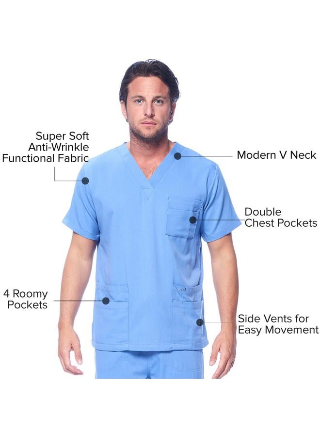 Dagacci Medical Uniform Unisex Women and Men's V-Neck Super Stretch Scrub Set, Navy, XS - Image 3