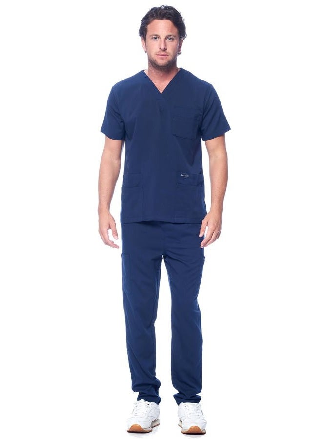 Dagacci Medical Uniform Unisex Women and Men's V-Neck Super Stretch Scrub Set, Navy, XS - Image 1