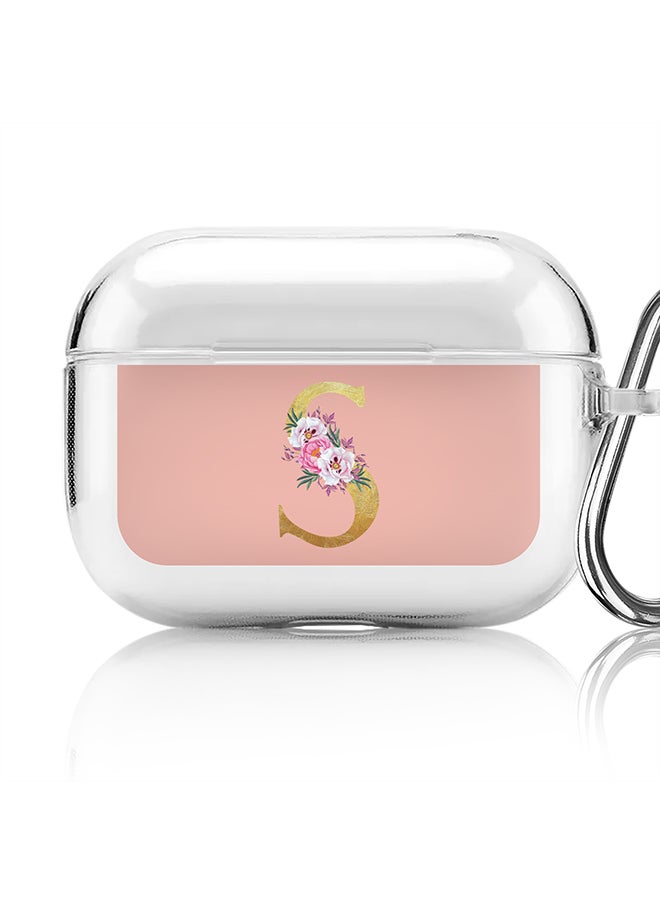 Stylizedd Classic Clear printed Case for Apple Airpods Pro Soft TPU Gel Thin Transparent Flexible Cover - Custom Monogram Initial Letter Floral Pattern Alphabet - S (Rose Pink )  - Image 1