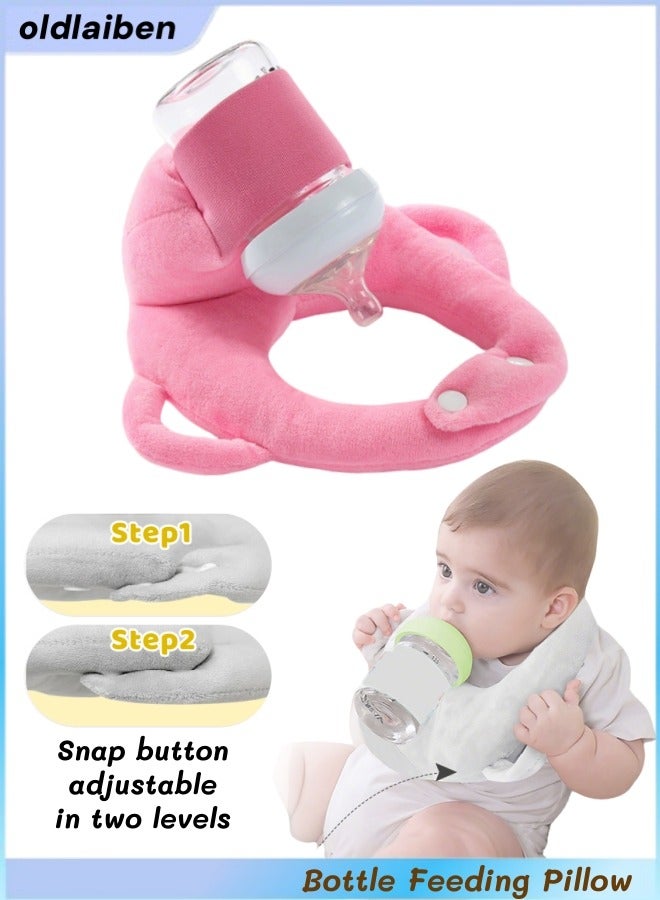 الدليبن وسادة رضاعة للأطفال، وسادة دعم ذاتية التغذية لإرضاع الطفل دون استخدام اليدين، وسادة رضاعة قابلة للتعديل، وسادة راحة للذراع والمعصم للعناية بالطفل، بدون زجاجة (وردي) - Image 1