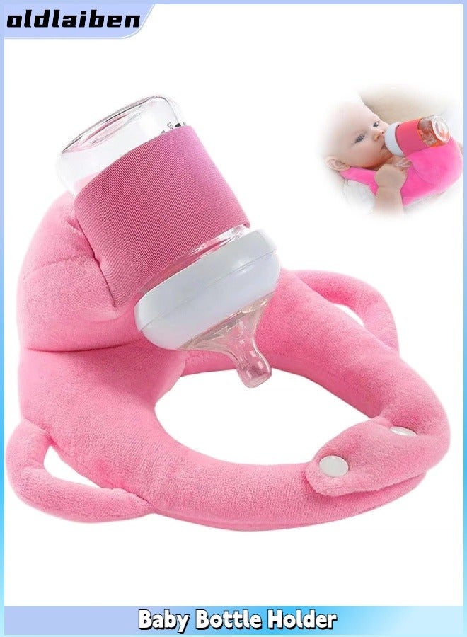 Baby Bottle Holder, Self Feeding Support Pad for Hands Free Bottle Feeding, Adjustable Nursing Pillow Support, Drying Rack Bottle (Pink) - Image 1