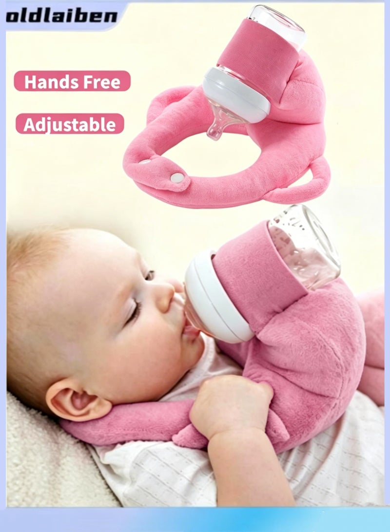oldlaiben Baby Bottle Holder Pillow, Nursing Pillow Baby Self-Feeding Bottle Holder Pillow Hands Free Feeding Bottle Support Pillow Cushion Baby Feeding Pad, Arm And Wrist Relief Pillow, No Bottle Included (Pink) - Image 1