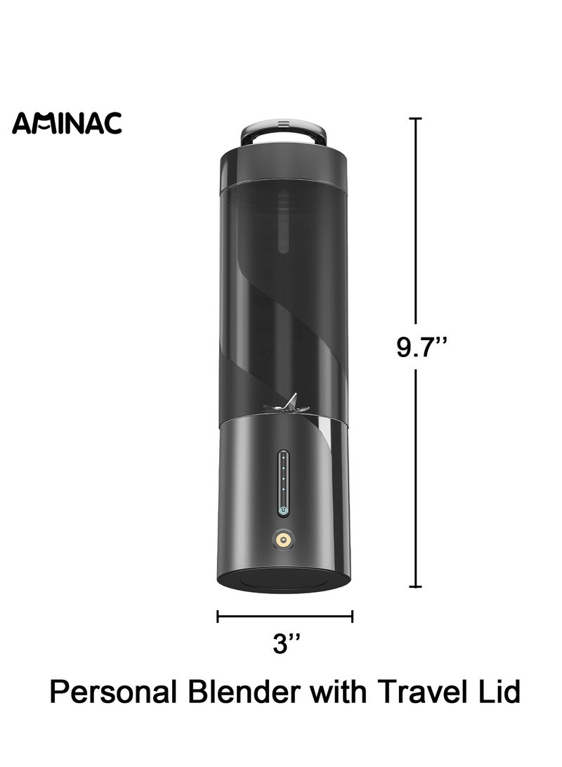 أميناك خلاط محمول، خلاط لاسلكي للشيكات والسموذي مع كوب سعة 16 أونصة وغطاء مانع للتسرب، شفرات فولاذية مقاومة للصدأ لأداء خلط قوي، قابل للشحن مغناطيسيًا، باللون الأسود - Image 2