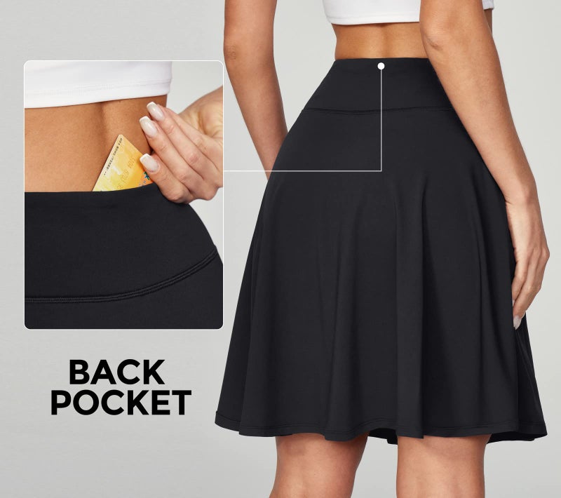 IUGA 20" Knee Length Skorts Skirts for Women with Pockets Tennis Skirt High Waisted Golf Skirts for Women Casual Athletic Black - Image 5