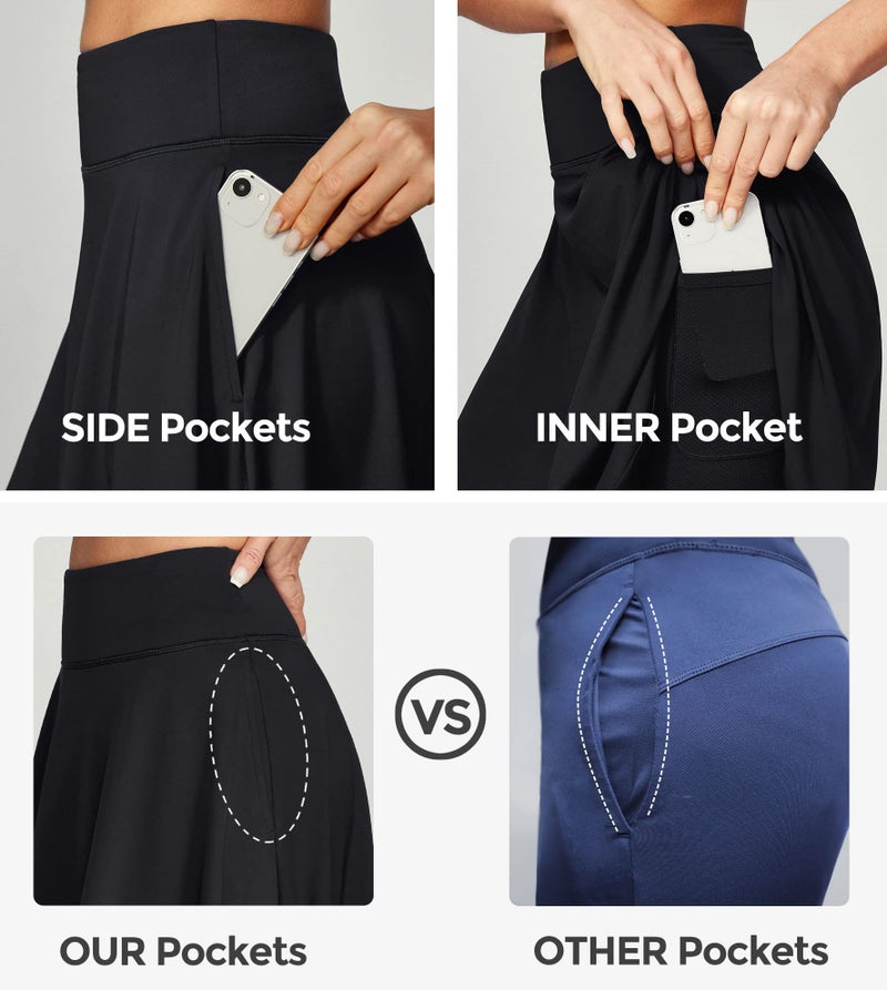 IUGA 20" Knee Length Skorts Skirts for Women with Pockets Tennis Skirt High Waisted Golf Skirts for Women Casual Athletic Black - Image 3