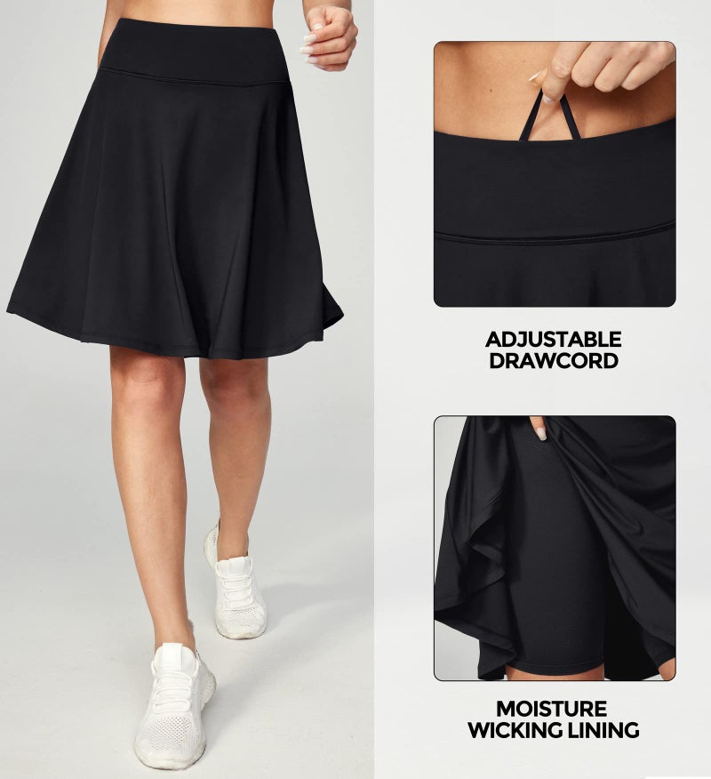 IUGA 20" Knee Length Skorts Skirts for Women with Pockets Tennis Skirt High Waisted Golf Skirts for Women Casual Athletic Black - Image 4