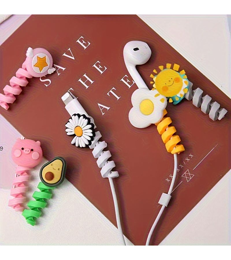 5pcs Random Styles Cute Cartoon Phone Data Cable Protectors Winders Extend Cable Lifespan Compatible with Various Data Cables - Image 5