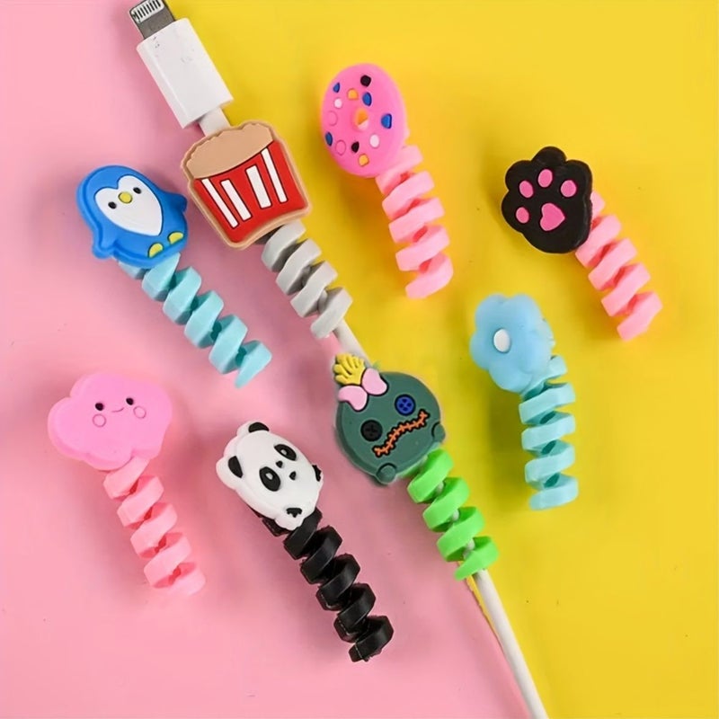 5pcs Random Styles Cute Cartoon Phone Data Cable Protectors Winders Extend Cable Lifespan Compatible with Various Data Cables - Image 1