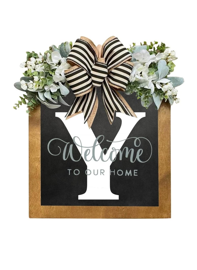 Y&D Welcome Sign Creative Bowknot Letter Wreath In Front Of The Door Outdoor Decoration Props For The Courtyard 30x35CM  - Image 1