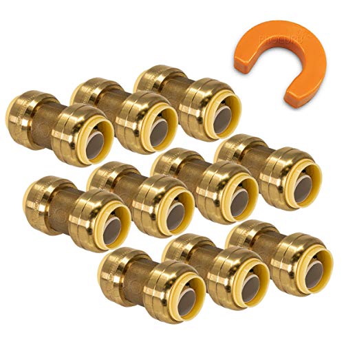 PROCURU [11-Pack] PROCURU 3/4-Inch PushFit Combo Kit - 3/4" PushFit Couplings (10 pcs) Plus 3/4" Disconnect Clip (1 pc), Plumbing Fittings for Copper, PEX, CPVC, PE-RT Pipe (8X1014-11T) - Image 1