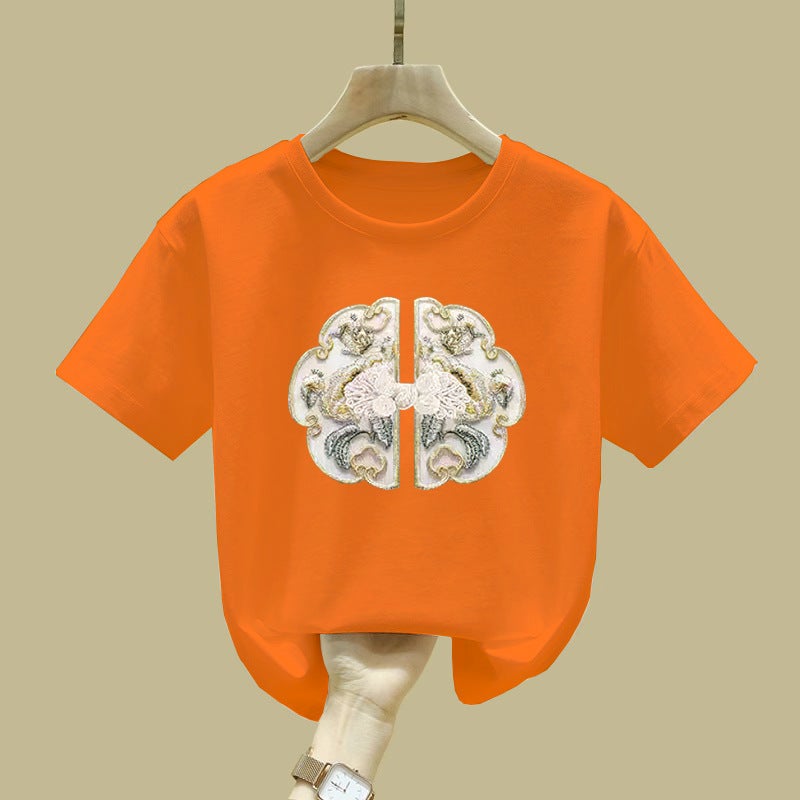 2394# Cotton Short-Sleeved Breathable T-Shirt For Boys And Girls Simple Summer Children'S Printed T-Shirt - Image 1