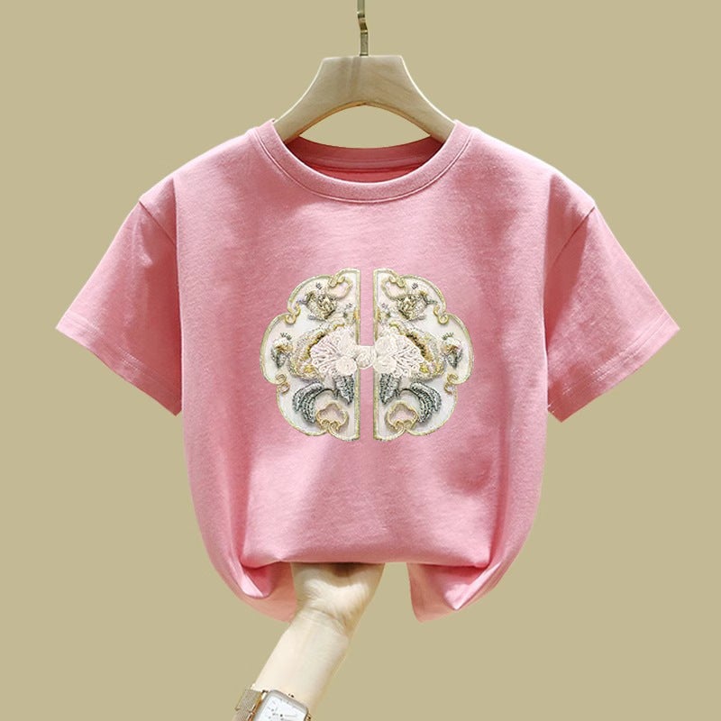 2394# Cotton Short-Sleeved Breathable T-Shirt For Boys And Girls Simple Summer Children'S Printed T-Shirt - Image 4