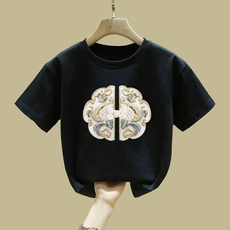 2394# Cotton Short-Sleeved Breathable T-Shirt For Boys And Girls Simple Summer Children'S Printed T-Shirt - Image 2