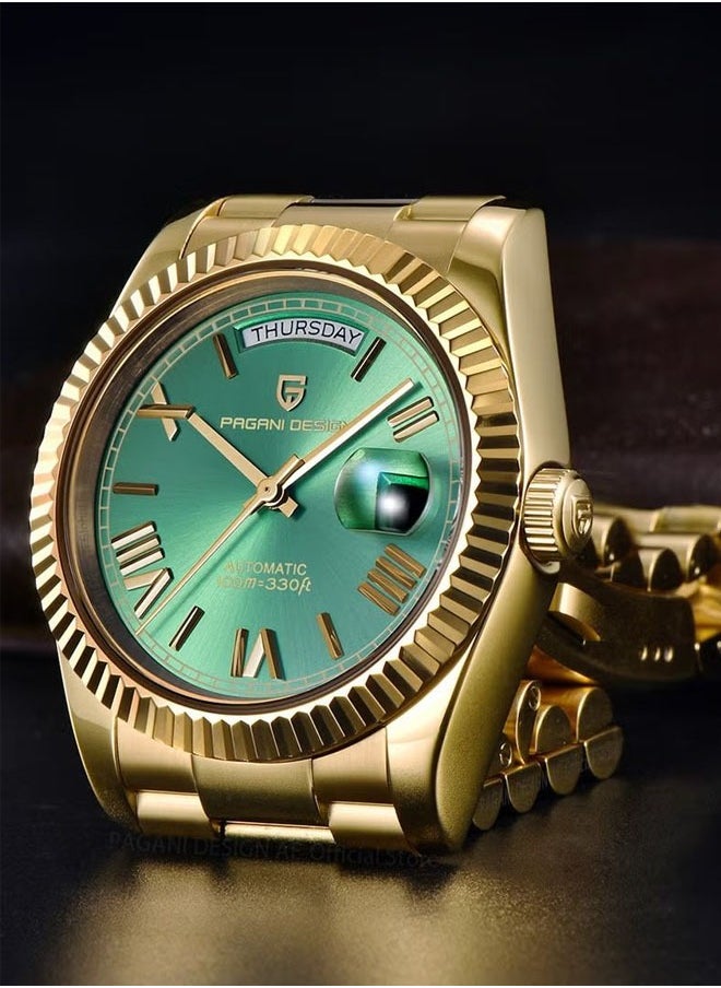 PAGANI DESIGN - Men's 36mm Automatic Sky Blue Stainless Steel Mechanical Business Sports Watch, Men's Luxury Watch PD-1752 Gold Green - Image 1