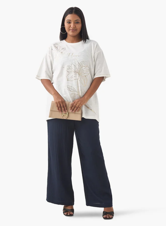 Ulla Popken Plus Size Ulla Popken Pants with Elasticated Waistband and Pockets