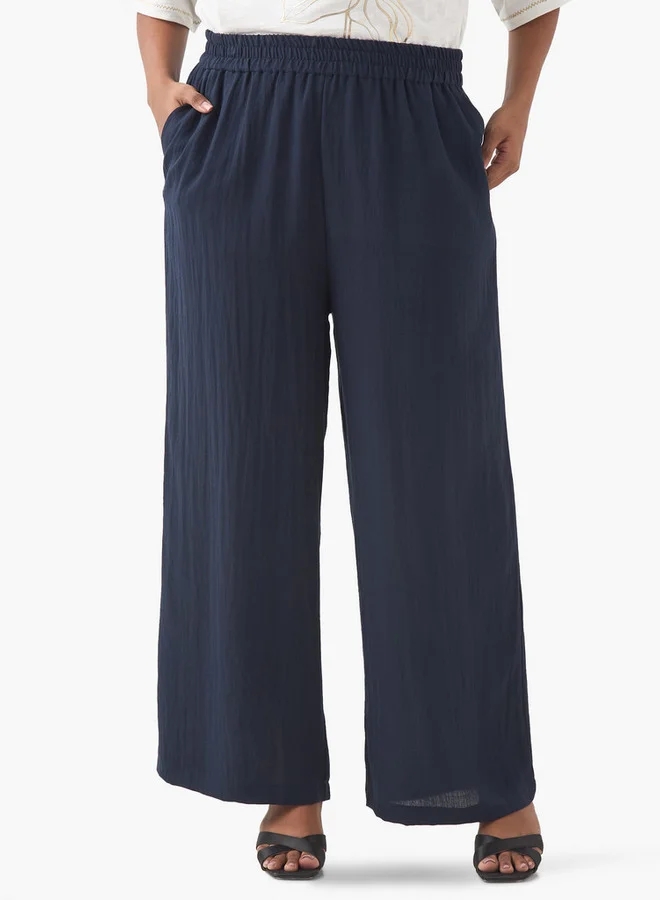 Ulla Popken Plus Size Ulla Popken Pants with Elasticated Waistband and Pockets