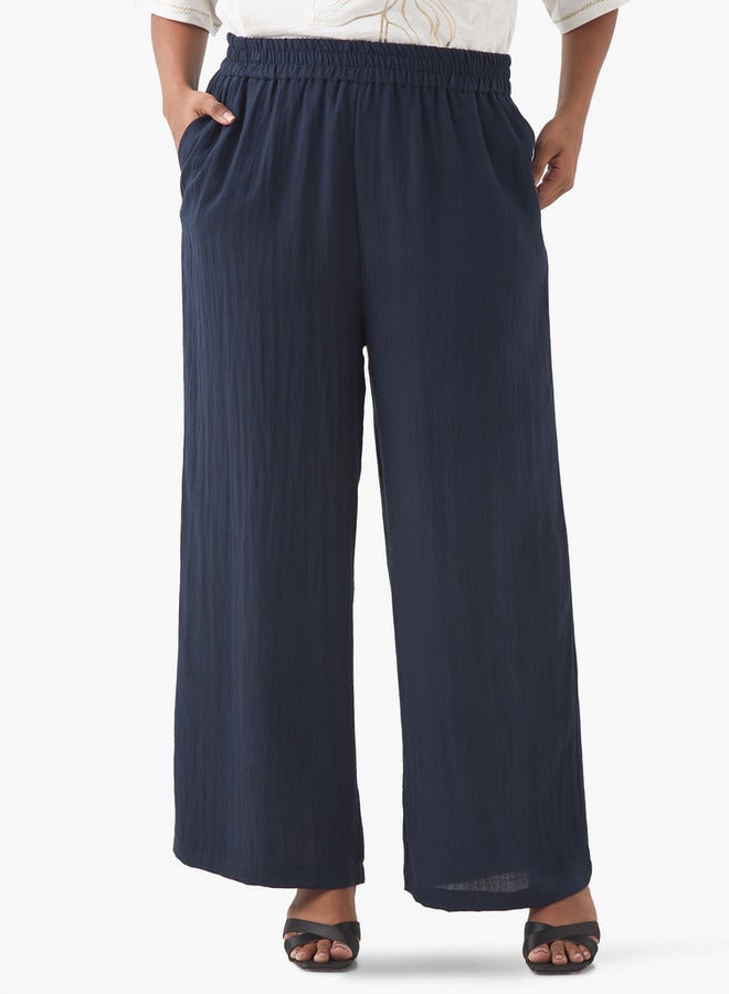 Ulla Popken Plus Size Ulla Popken Pants with Elasticated Waistband and Pockets - Image 1