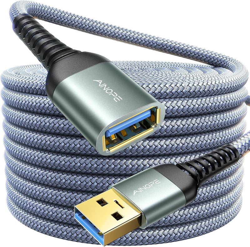Ainope كابل تمديد USB، موسع USB، كابل تمديد USB 3.0، سلك ذكر إلى أنثى لنقل بيانات عالي متوافق مع كاميرا الويب، لوحة المفاتيح، محرك فلاش، القرص الصلب، الطابعة، 6.6 قدم، رمادي - Image 1