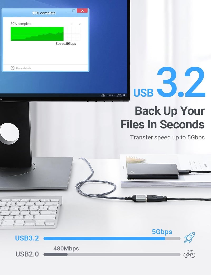 Ainope كابل تمديد USB، موسع USB، كابل تمديد USB 3.0، سلك ذكر إلى أنثى لنقل بيانات عالي متوافق مع كاميرا الويب، لوحة المفاتيح، محرك فلاش، القرص الصلب، الطابعة، 6.6 قدم، رمادي - Image 3