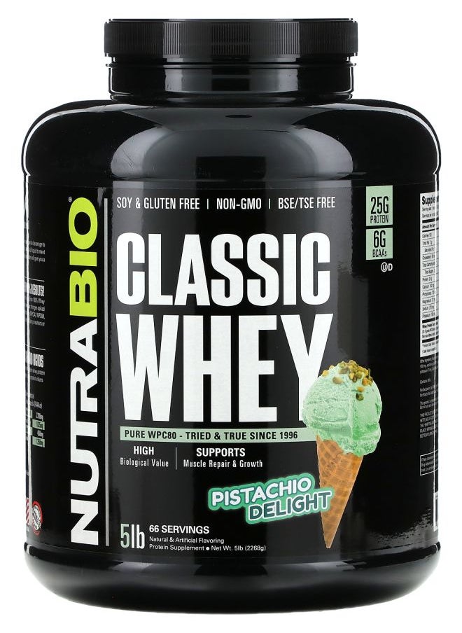 NutraBio Classic Whey Protein Pistachio Delight 5 lb (2268 g) 