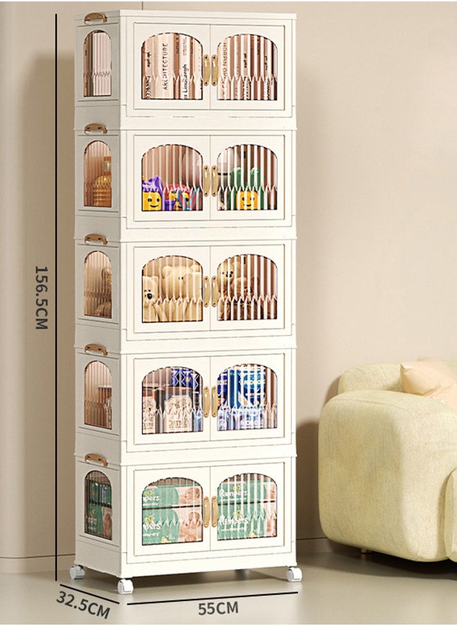 CityRiya-Long Kids Wardrobe Baby Closet Storage Organizer Portable Children Clothes Cabinet Storage Rack Toddler Dresser with Hanging Rod and Wheels for Boys Girls Clothing Nursery Armoire White  - Image 1