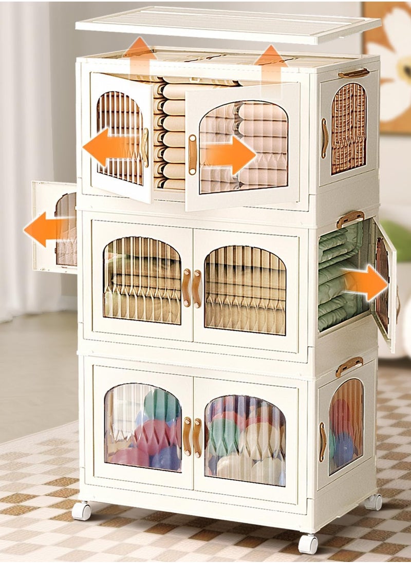 CityRiya-Long Kids Wardrobe Baby Closet Storage Organizer Portable Children Clothes Cabinet Storage Rack Toddler Dresser with Hanging Rod and Wheels for Boys Girls Clothing Nursery Armoire White  - Image 2