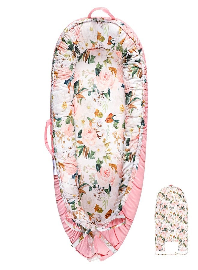 DILIMI Baby Lounger Cover, Cotton Baby Nest Replacement Cover for Girls Boys, Soft Breathable Reversible Newborn Lounger Cover, Pink Floral (Only Cover) - Image 1