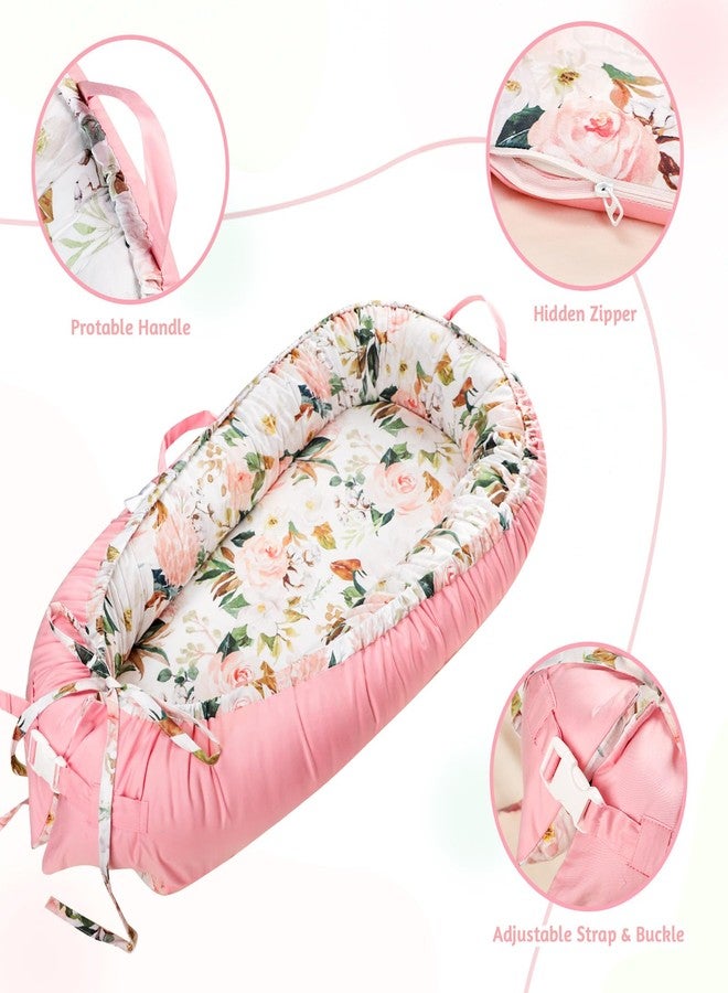 DILIMI Baby Lounger Cover, Cotton Baby Nest Replacement Cover for Girls Boys, Soft Breathable Reversible Newborn Lounger Cover, Pink Floral (Only Cover) - Image 4