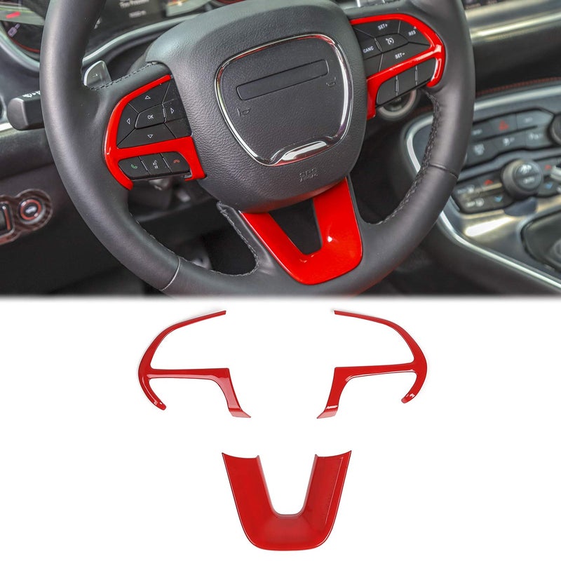 Voodonala for Challenger Steering Wheel Decoration Trim for 20152023 Dodge Challenger Charger for Durango 2014 for Jeep Grand Cherokee SRT8 2014 Red 3pcs - Image 2