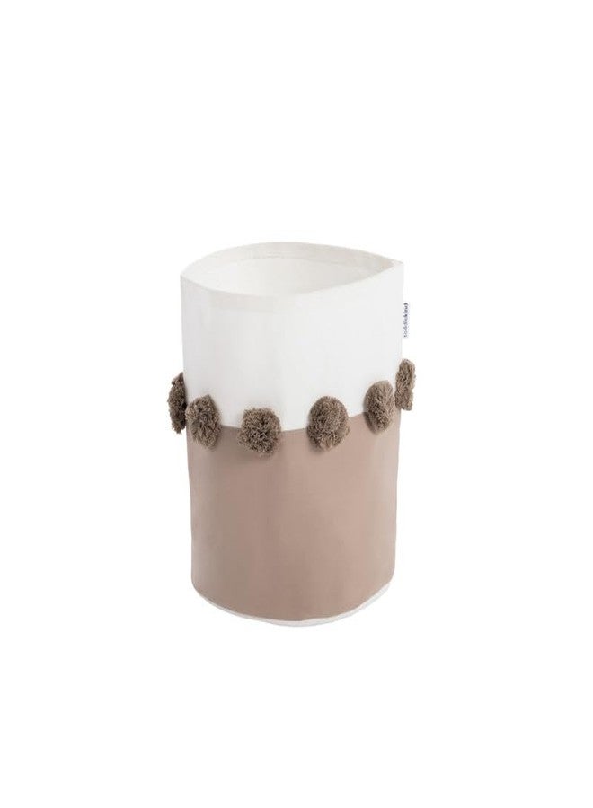 toddlekind Organic Cotton Nursery Storage Bins with Pom Pom Accents | Small (9 x 10") | Ideal for Baby Registry | Stylish and Versatile Fabric Baskets for Toys, Diapers, and More, Tan (Taupe) - Image 1