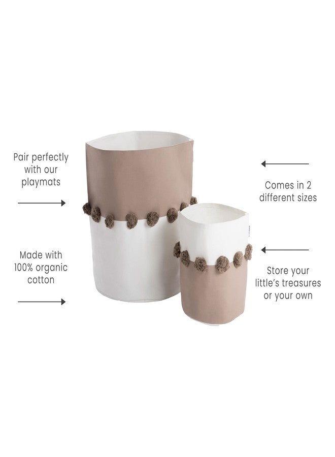 toddlekind Organic Cotton Nursery Storage Bins with Pom Pom Accents | Small (9 x 10") | Ideal for Baby Registry | Stylish and Versatile Fabric Baskets for Toys, Diapers, and More, Tan (Taupe) - Image 4