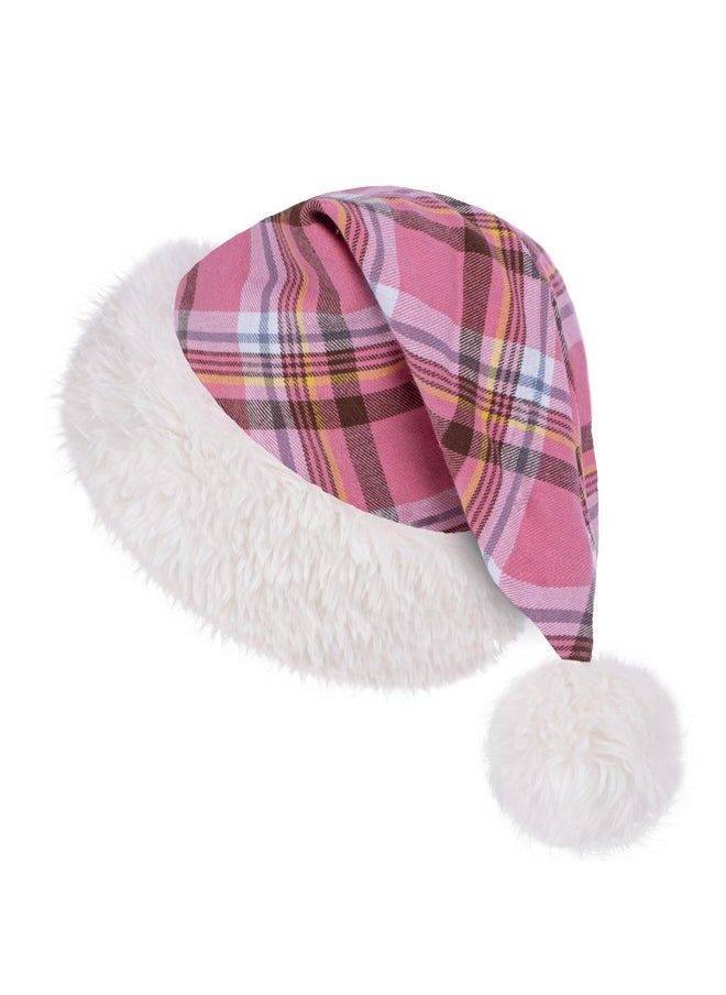 BHD BEAUTY BHD BEAUTY Christmas Santa Hat Xmas 2024 Holiday Hat Adults Unisex Comfort Faux Fur for Christmas Party Supplies Pink Plaid  - Image 1