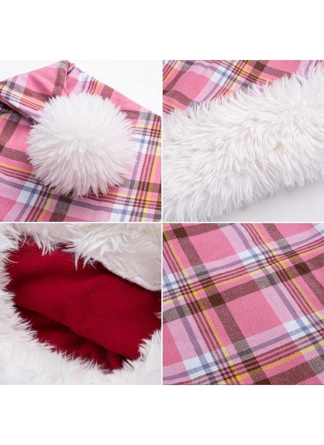 BHD BEAUTY BHD BEAUTY Christmas Santa Hat Xmas 2024 Holiday Hat Adults Unisex Comfort Faux Fur for Christmas Party Supplies Pink Plaid  - Image 2