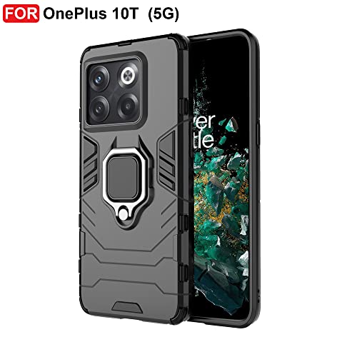 CEDO Kickstand Cover for One Plus 10T (5G) Rugged Case | Built-in Stand Rotating Ring Holder | Military Grade Armor Bumper Back Cover (Black) - Image 2