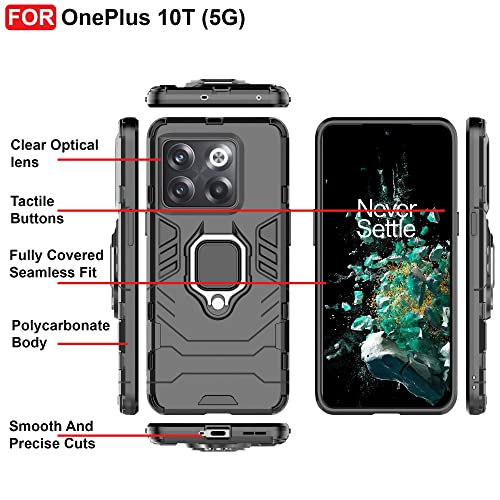 CEDO Kickstand Cover for One Plus 10T (5G) Rugged Case | Built-in Stand Rotating Ring Holder | Military Grade Armor Bumper Back Cover (Black) - Image 3