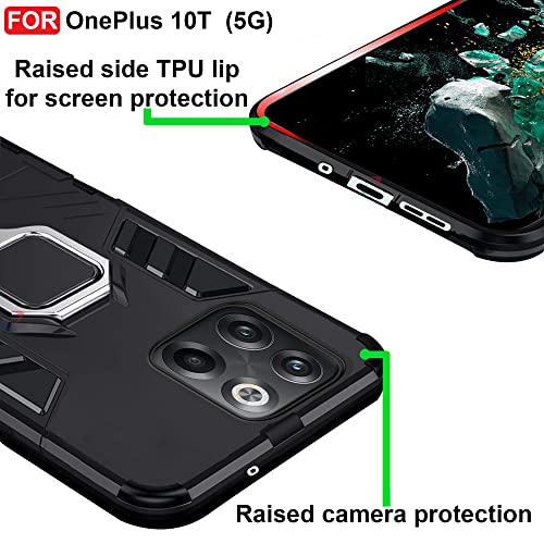 CEDO Kickstand Cover for One Plus 10T (5G) Rugged Case | Built-in Stand Rotating Ring Holder | Military Grade Armor Bumper Back Cover (Black) - Image 4