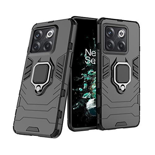 CEDO Kickstand Cover for One Plus 10T (5G) Rugged Case | Built-in Stand Rotating Ring Holder | Military Grade Armor Bumper Back Cover (Black) - Image 1