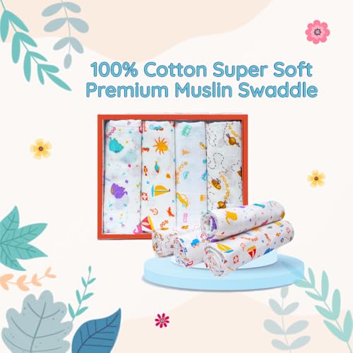 BUMSIES Swaddle for Babies -100% Muslin Cotton Soft 2-Layer Swaddle/Blanket/Multipurpose Wrap for New Born Baby Girl & Boy | Perfect for Gifting | 90X90 cm, 0-6 Months, Set of 4 - Image 2