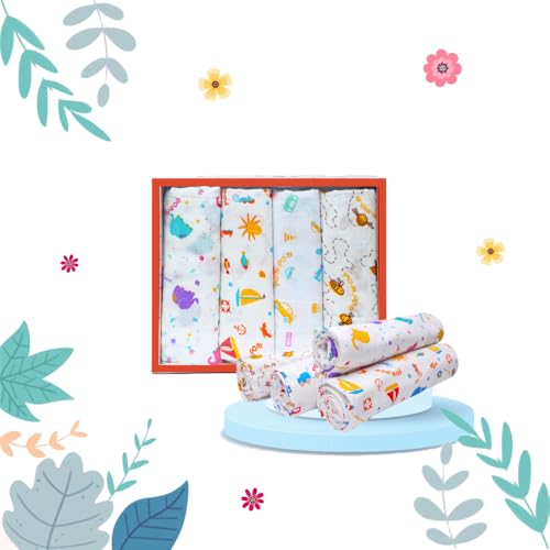 BUMSIES Swaddle for Babies -100% Muslin Cotton Soft 2-Layer Swaddle/Blanket/Multipurpose Wrap for New Born Baby Girl & Boy | Perfect for Gifting | 90X90 cm, 0-6 Months, Set of 4 - Image 1