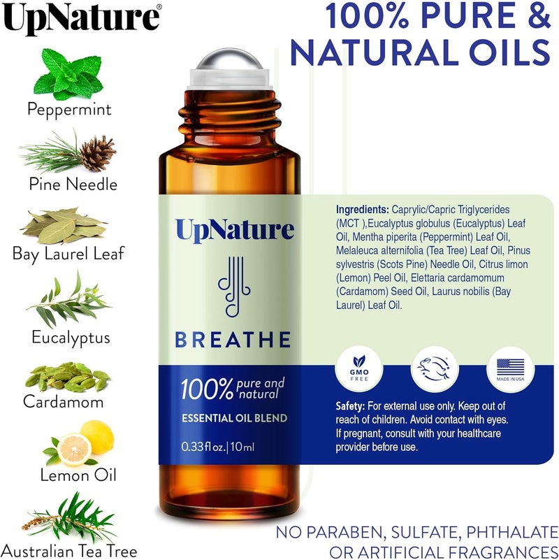 UpNature Breathe Essential Oil Roll On Blend Natural Breathing Support Premium Quality Essential Oils for Skin Pure Blend of Peppermint Tea Tree Eucalyptus Oil - Image 3